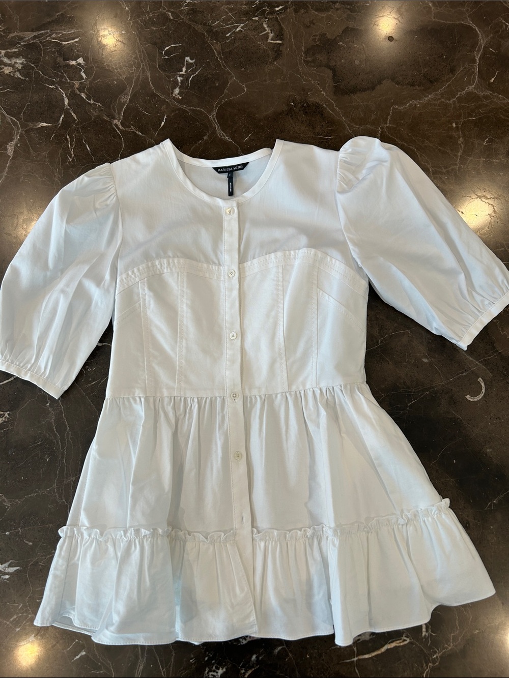 Marissa Webb white blouse with a ruffle hemline